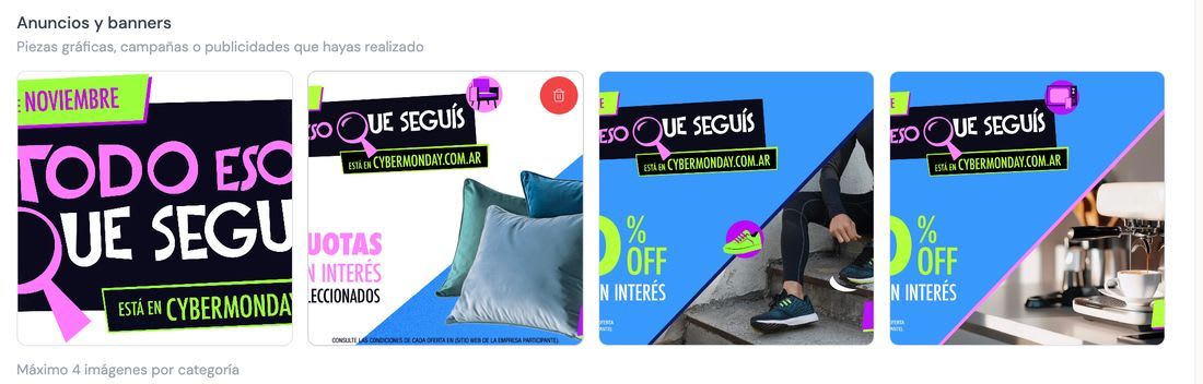 Referencias visuales del Brand Kit con cuatro piezas del key visual del Cyber Monday 2026 en Anuncios y banners