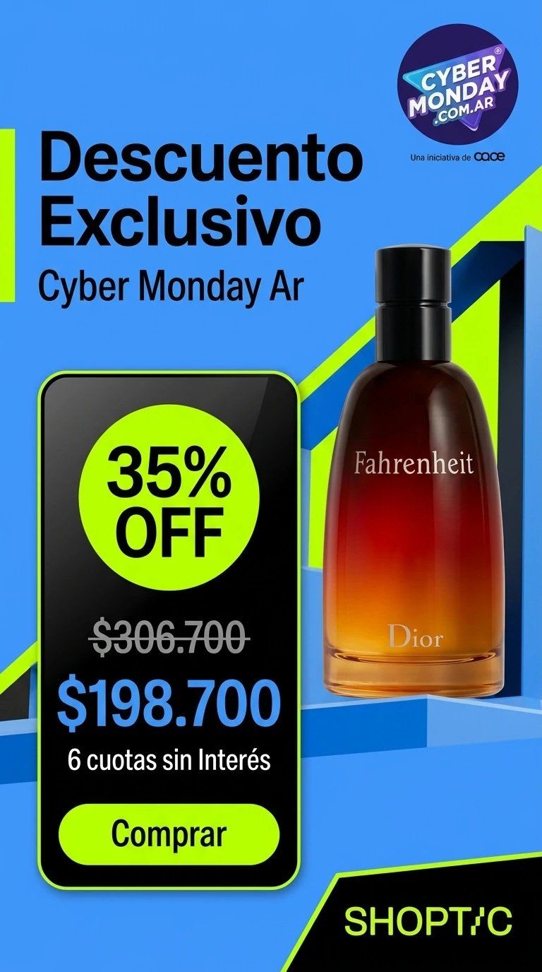 Creatividad para anuncios de productos en Cyber Monday: descuento exclusivo de 35% off con precio tachado y 6 cuotas sin interés