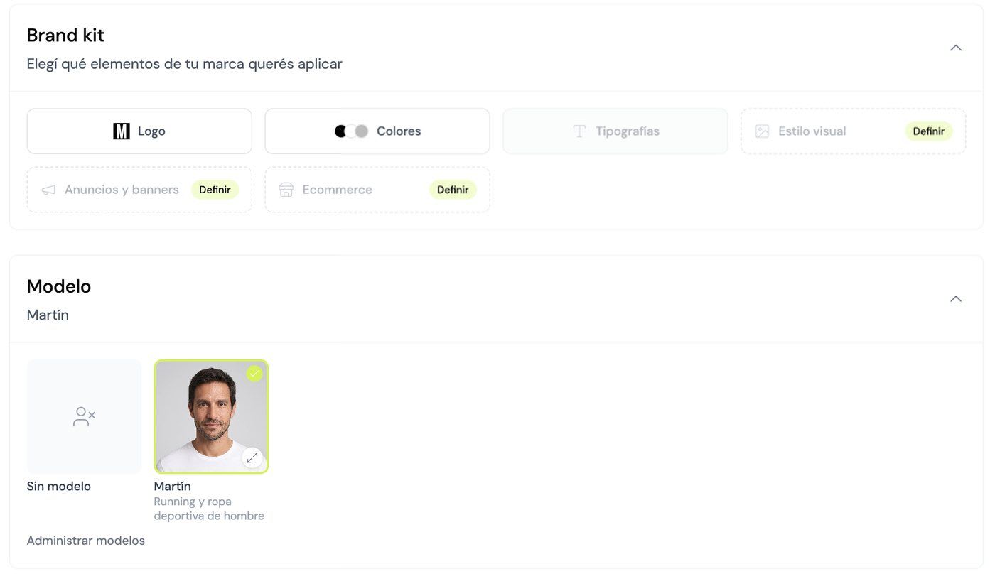 Model selector when generating AI product photos in Shoptic
