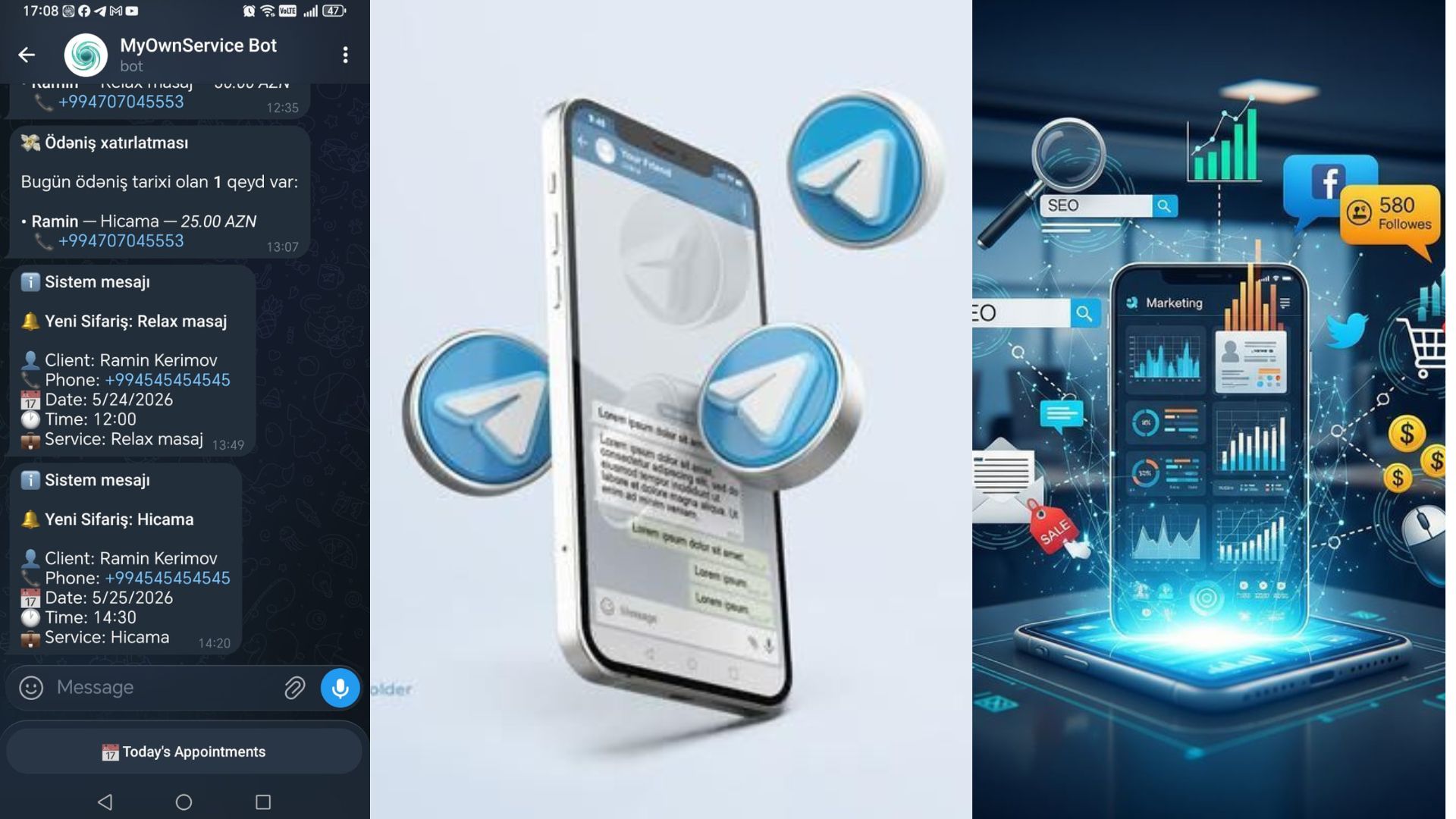 Уведомления о записях в Telegram от бота My Own Service