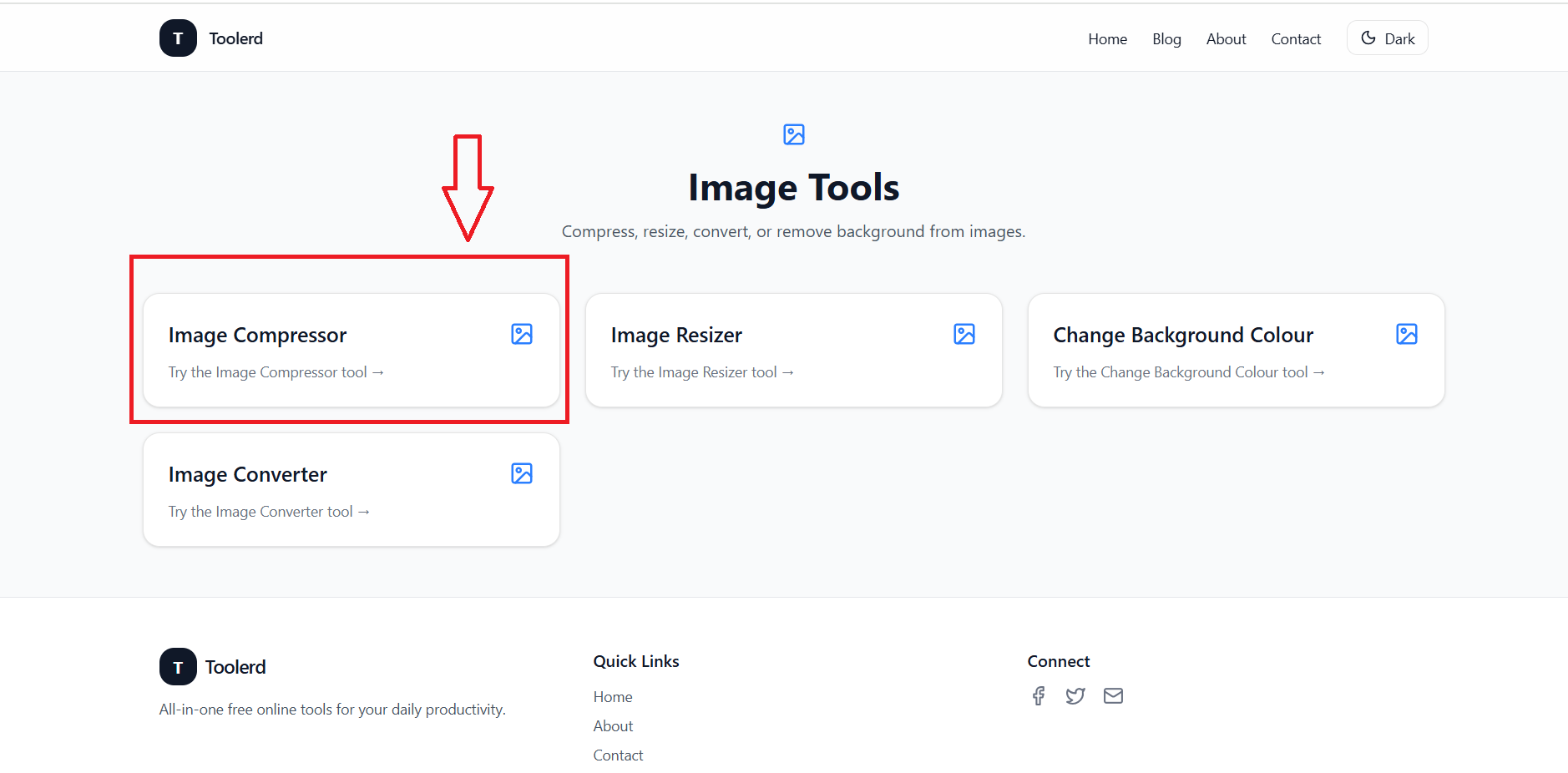 Toolerd Image Compressor homepage interface