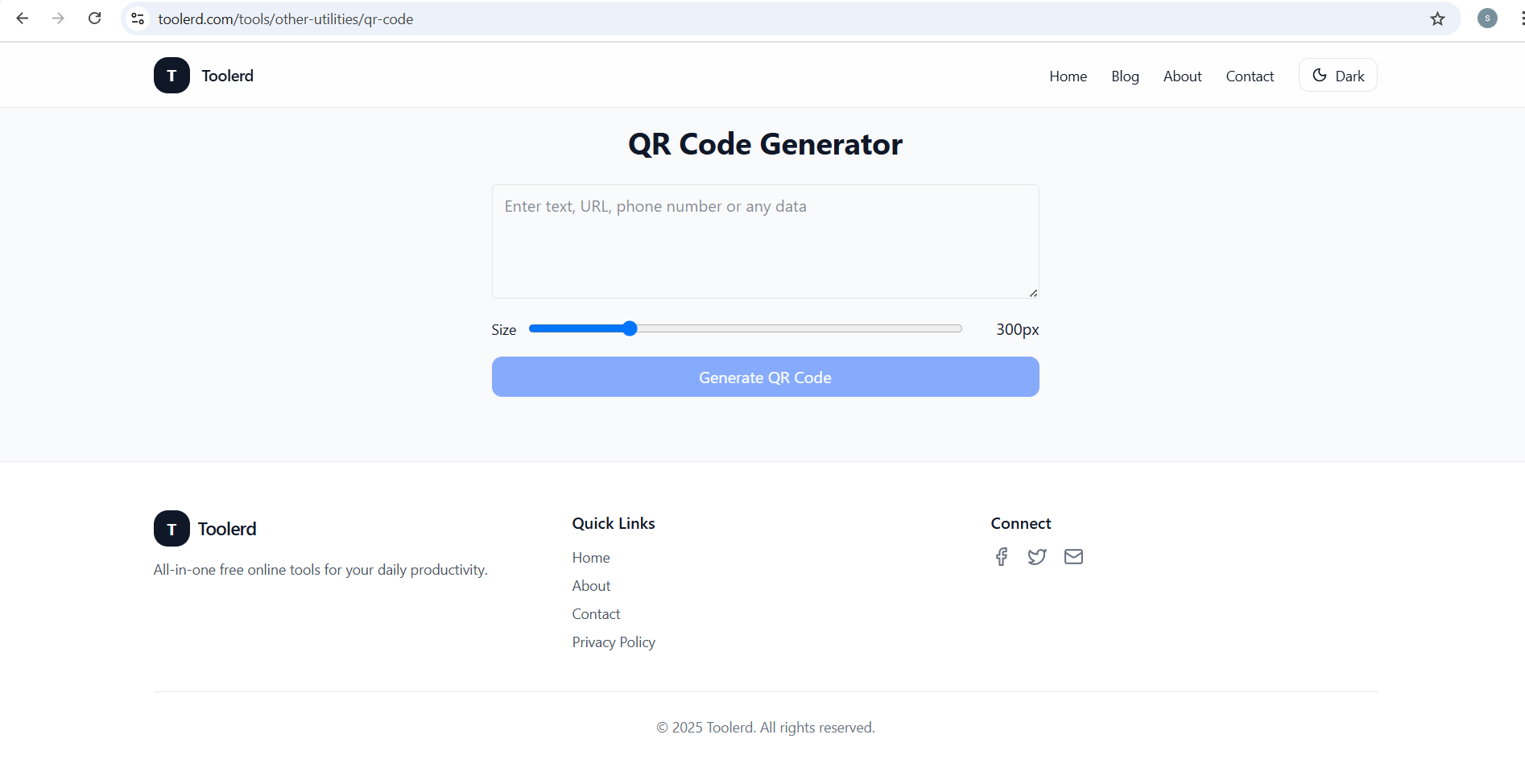 Toolerd QR Code Generator interface
