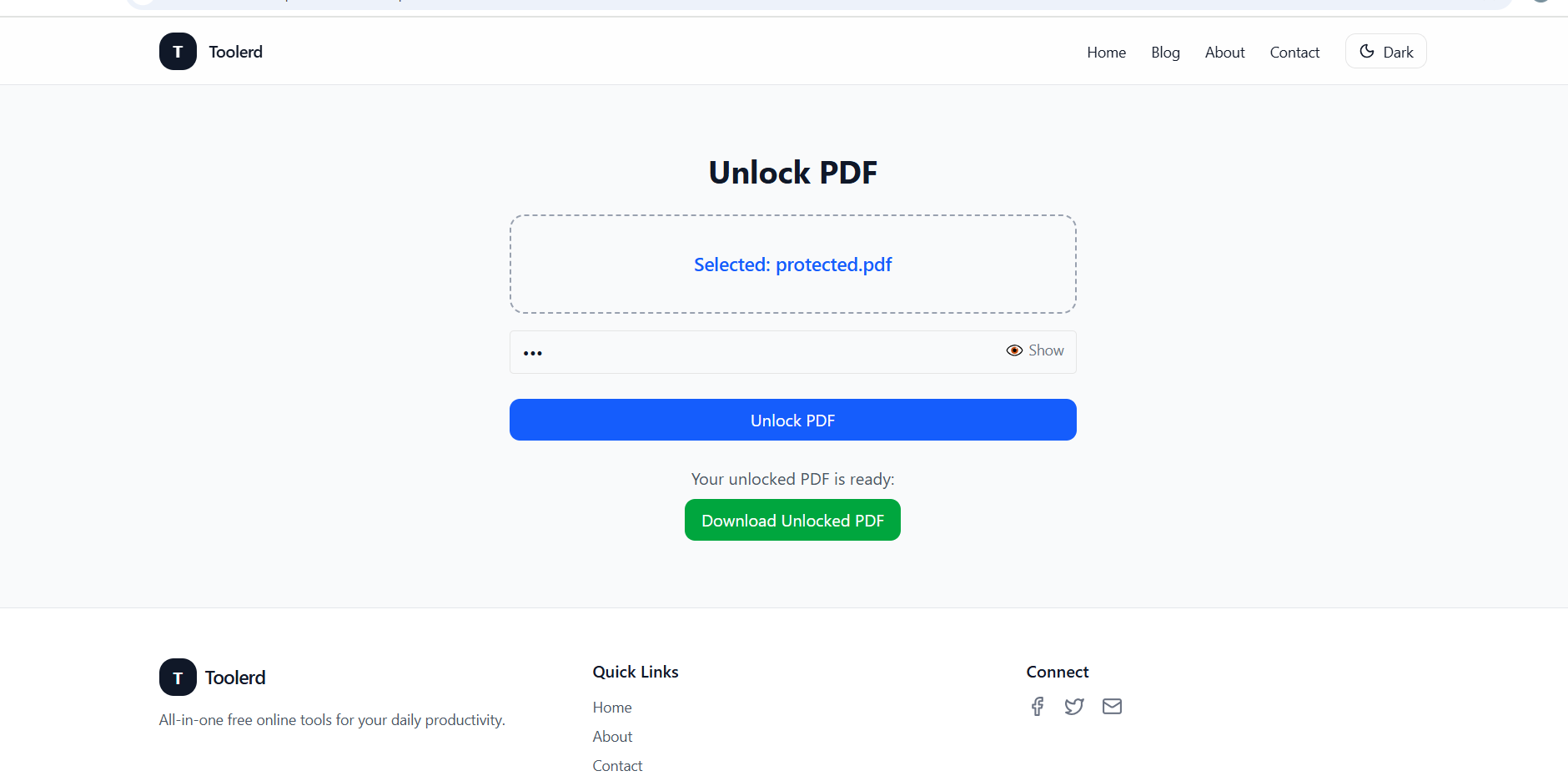 Toolerd PDF Unlocker Result Page