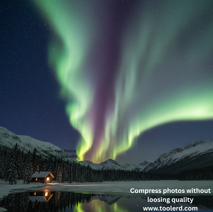 Northern Lights dancing over a winter landscape, ready to be compressed for sharing.