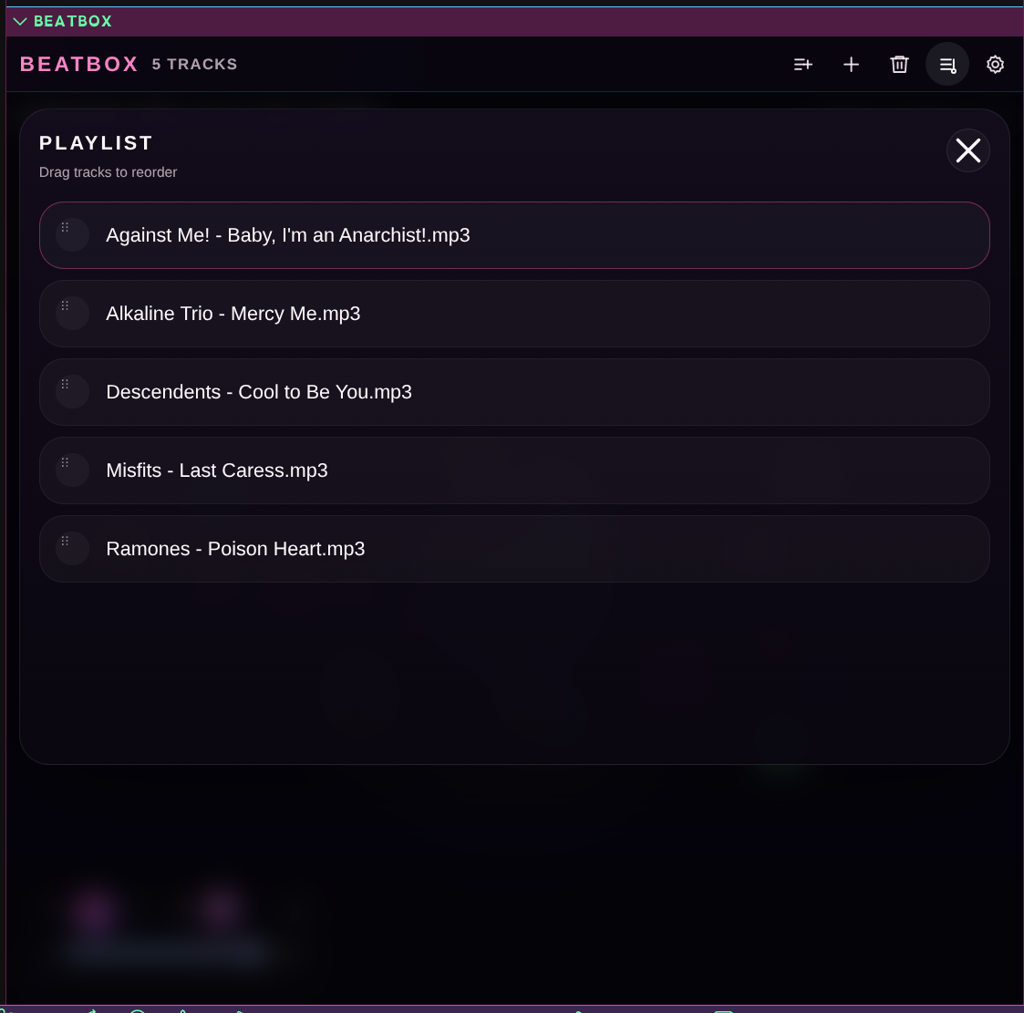 BeatBox playlist overlay