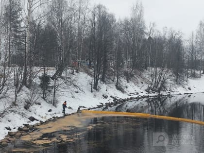 Загрязнение на реке Вытегре ликвидируют ручным способом, убирая грязь и масло с поверхности водоёма