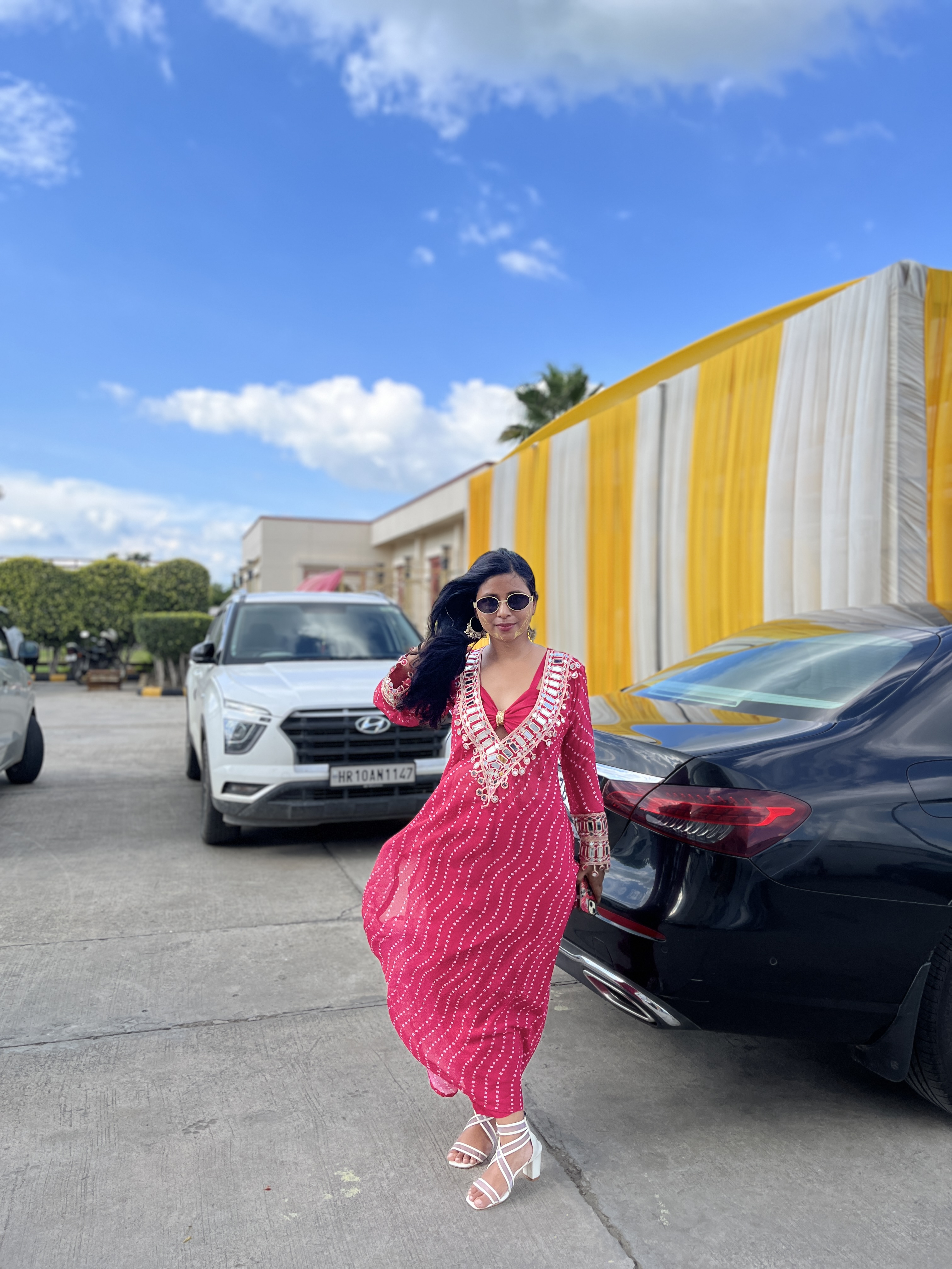 Pink mirrorwork fusion set