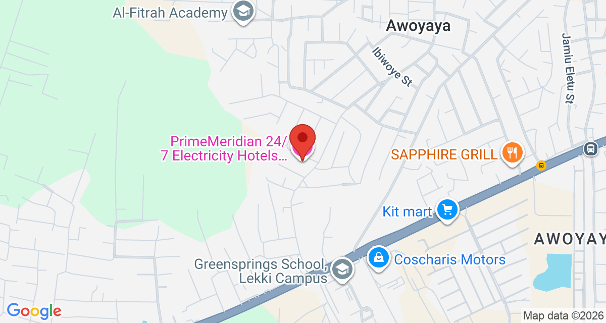 Map of PrimeMeridian 24/7 Electricity Hotels,Awoyaya,Ibeju Lekki LG,Lagos.