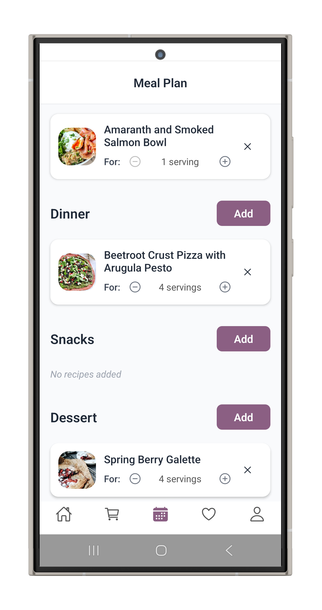 Meal plan screen