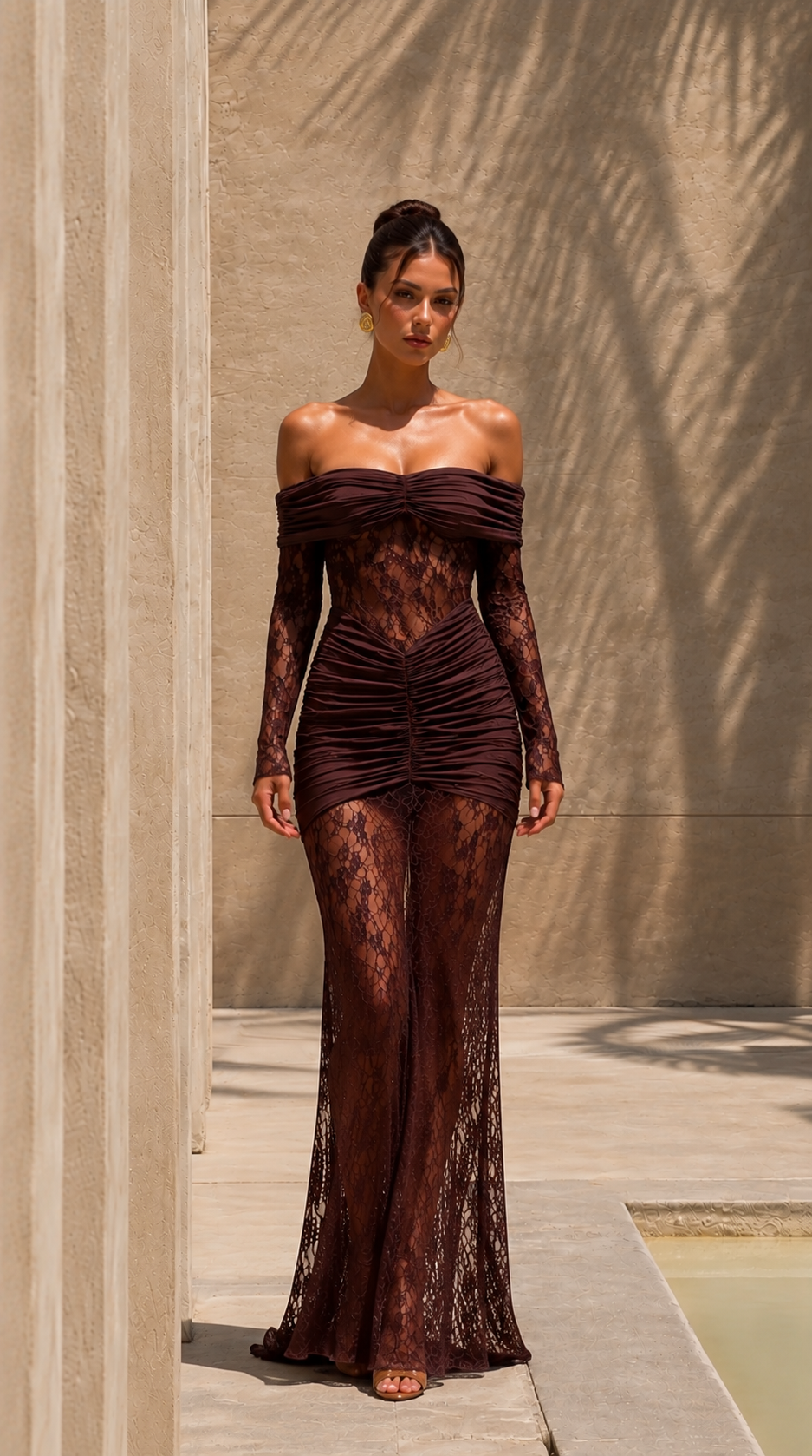 Vestido Sirena Off-Shoulder Bronw