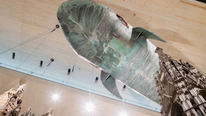Wien Museum Karlsplatz, Blick in den Ausstellungsraum mit Wal und Modell des Stephansdoms