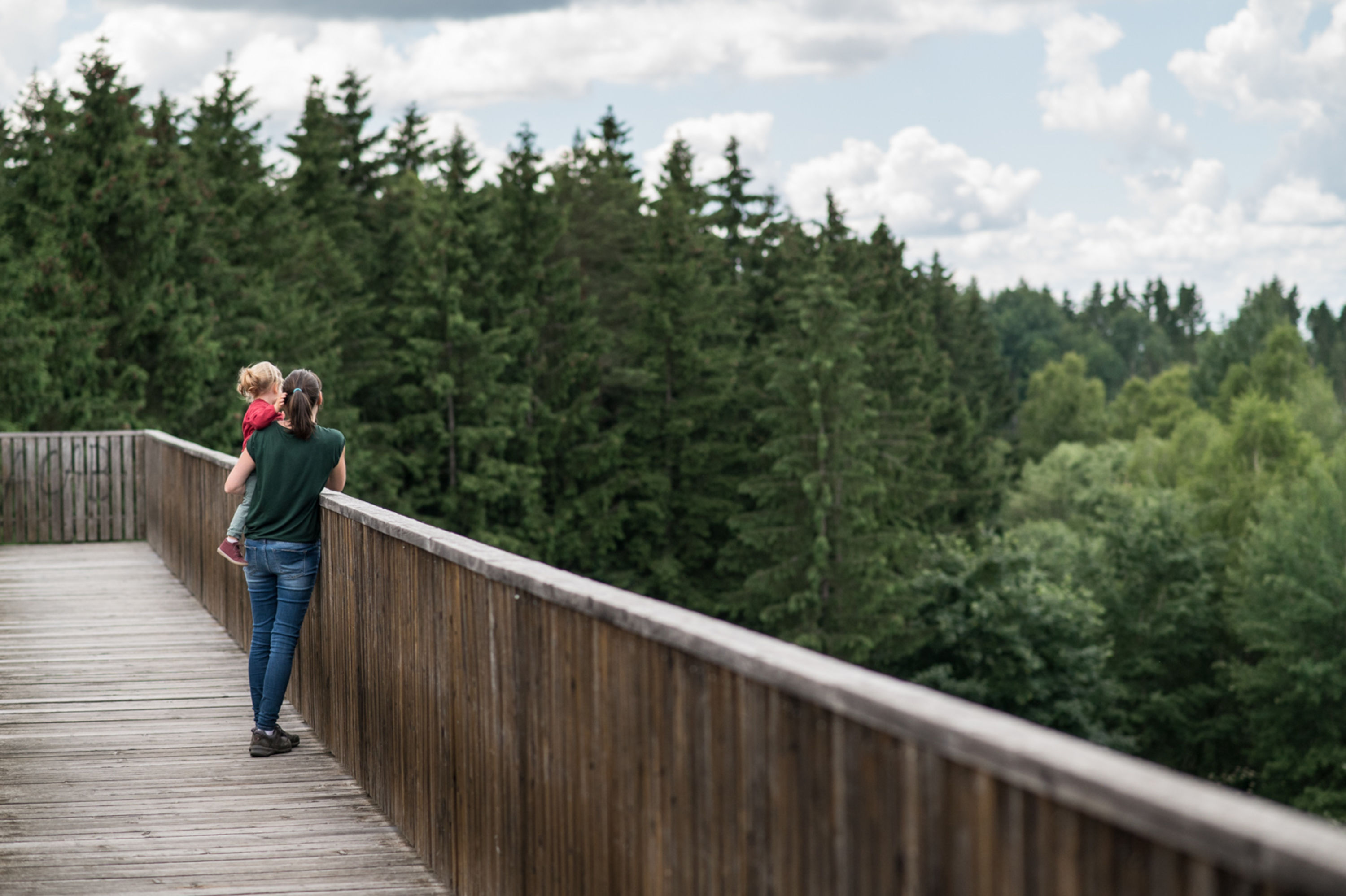 Himmelsleiter Hochmoor Schrems Aussicht genießen mit Kind auf der Himmelsleiter am Naturparkweg Hochmoor Schrems