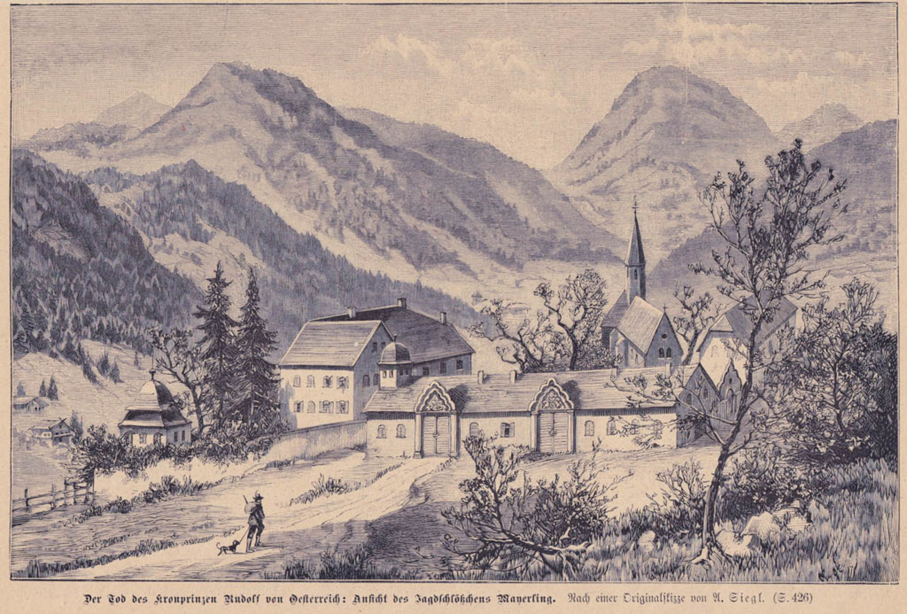 Ansicht des Jagdschloss Mayerling vor der Umwandlung in ein Kloster
