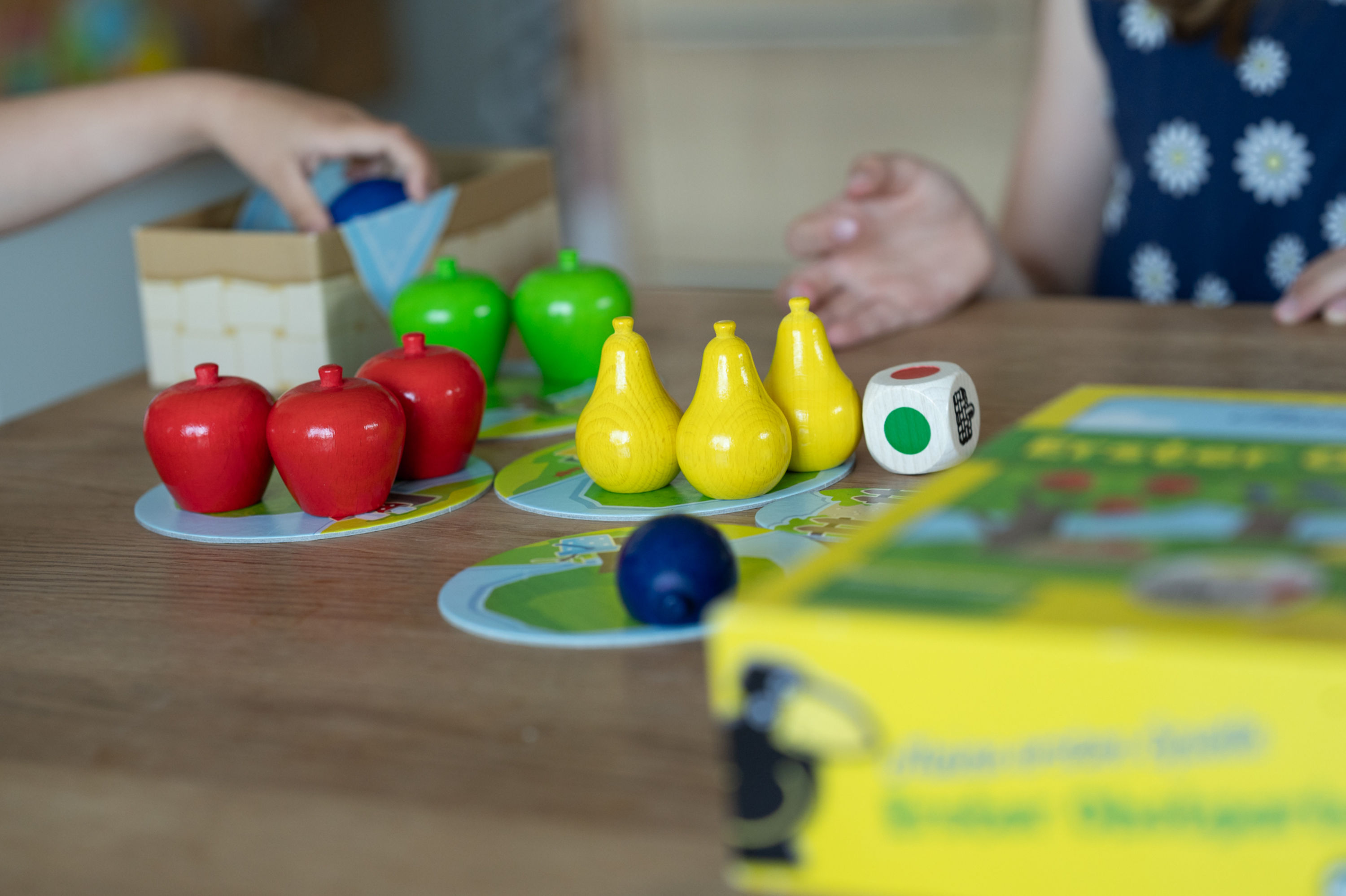 Kinder spielen das Brettspiel Obstgarten zuhause