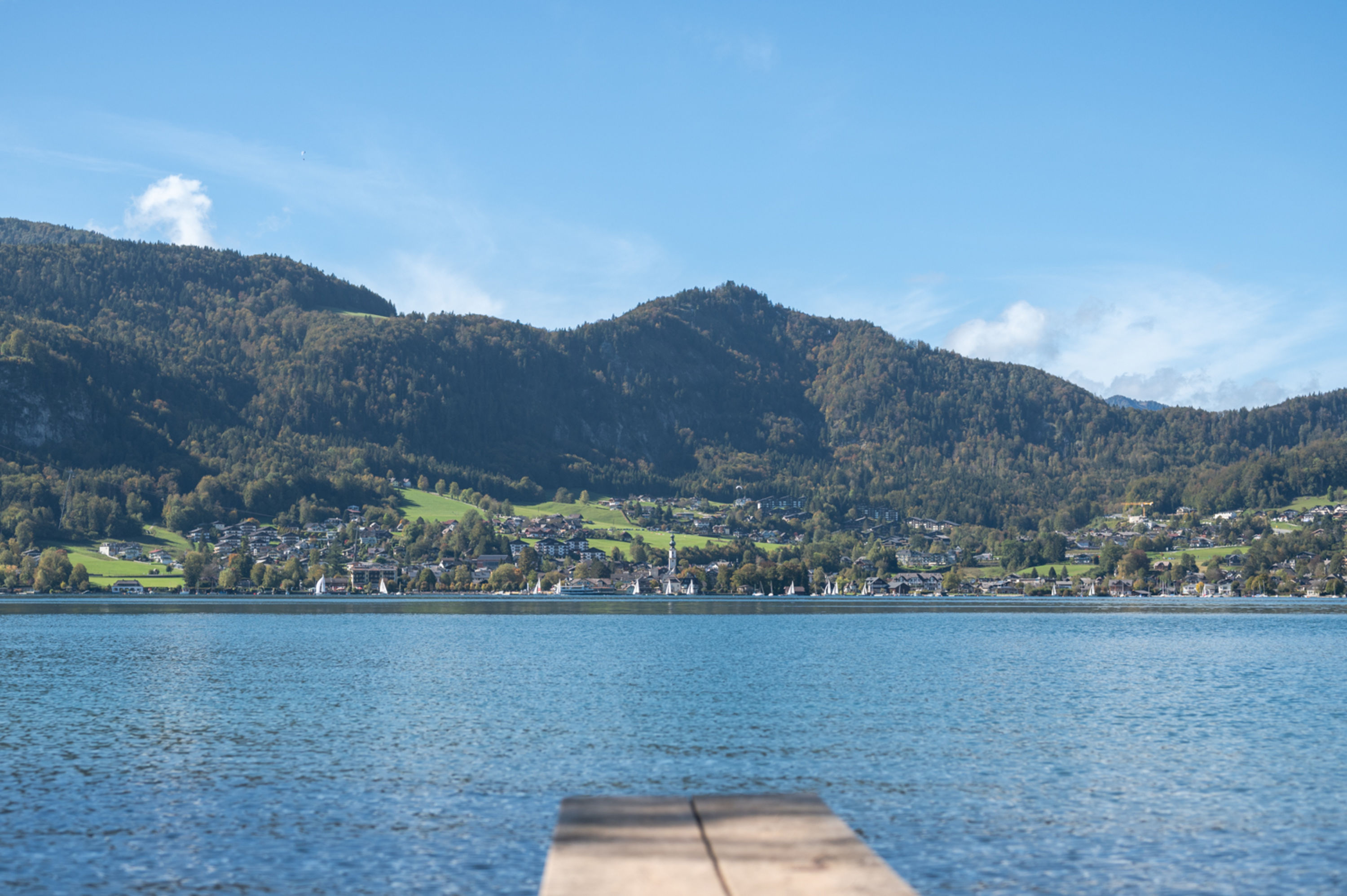 Aussicht vom Badeplatz in Richtung St. Gilgen, Wolfgangsee