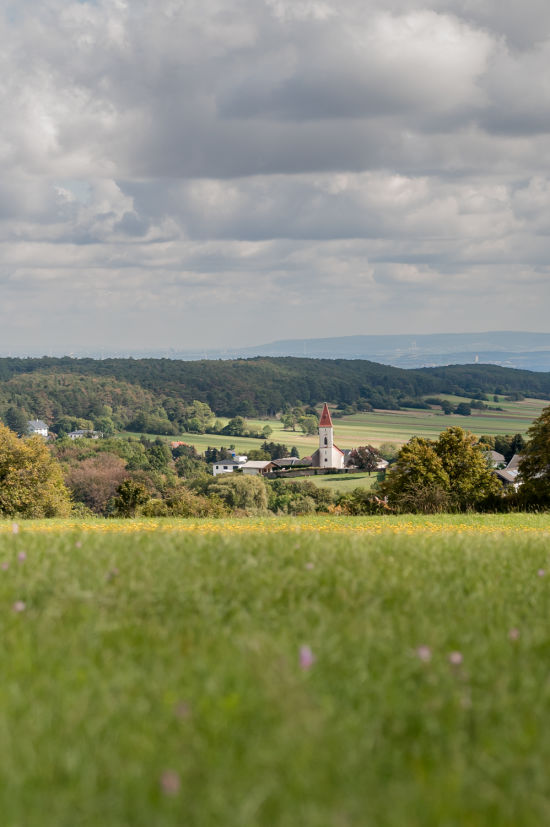 Wiese mit Blick auf Dreistetten, Wanderung von der Herrgottschnitzerhütte