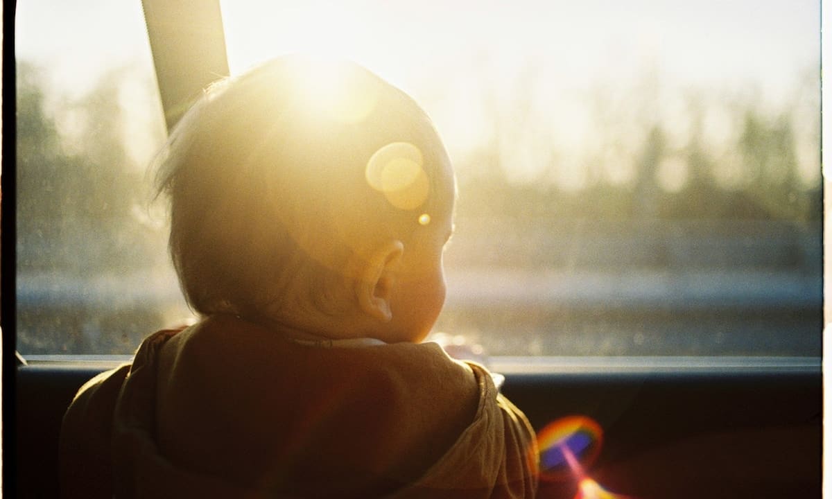 Kleinkind schaut aus dem Autofenster