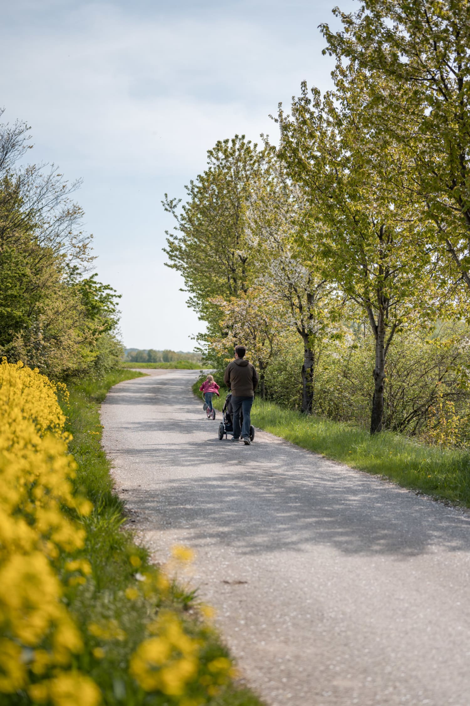 Mit Kinderwagen auf den Teichwiesen bei Rohrbach