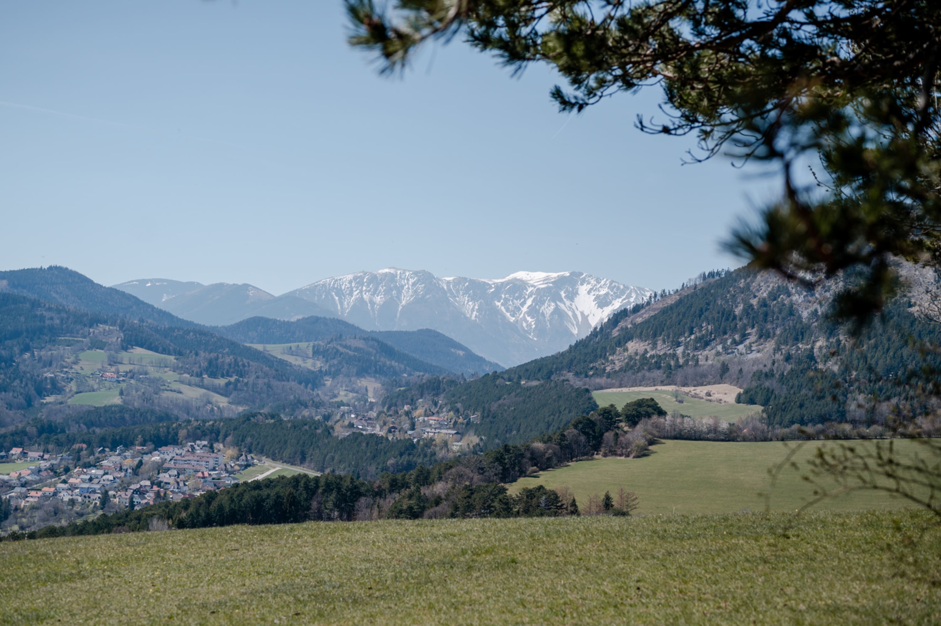 Blick auf den Schneeberg von Höflein