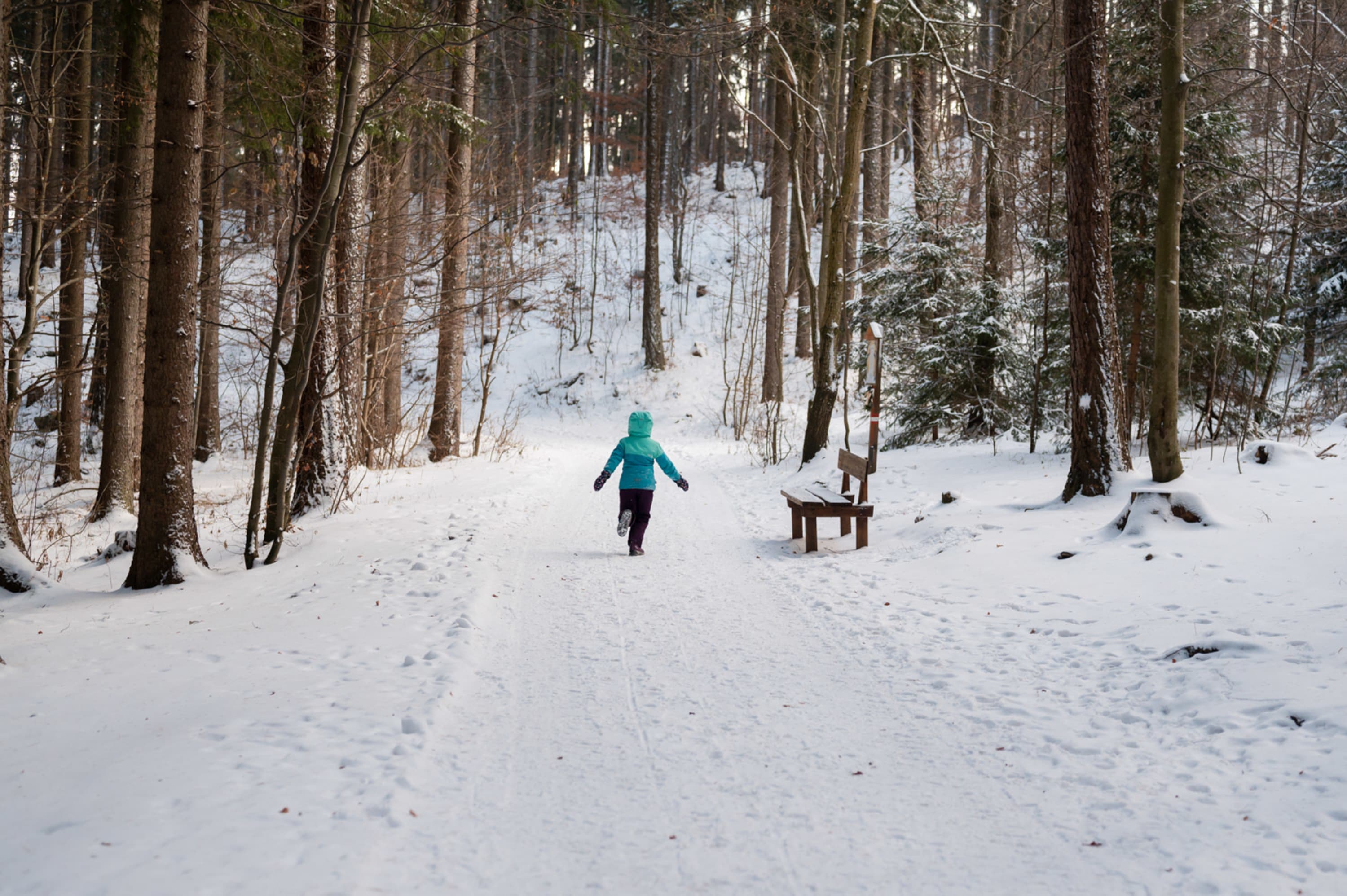 Kind im verschneiten Wald auf der Hohen Wand