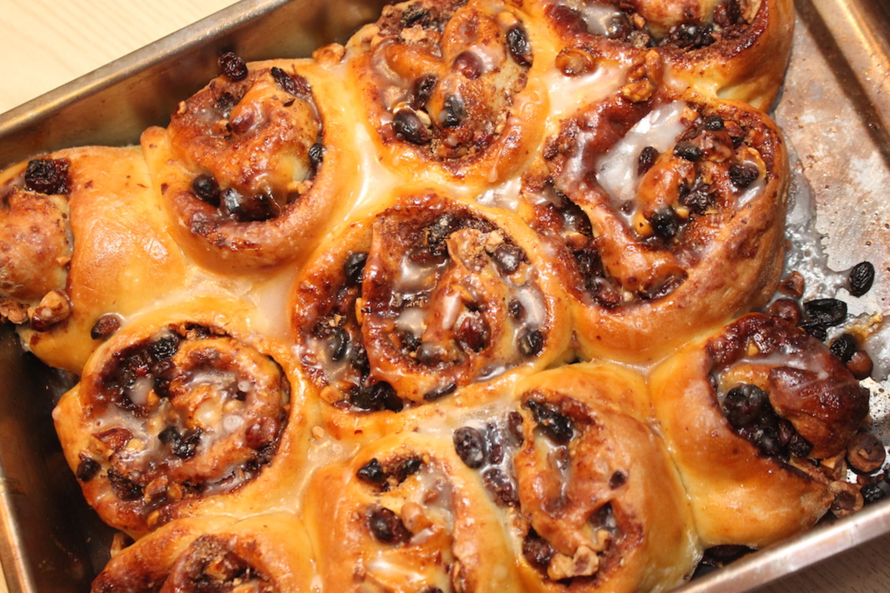 Zimtschnecken bzw. Chelsea Buns von oben