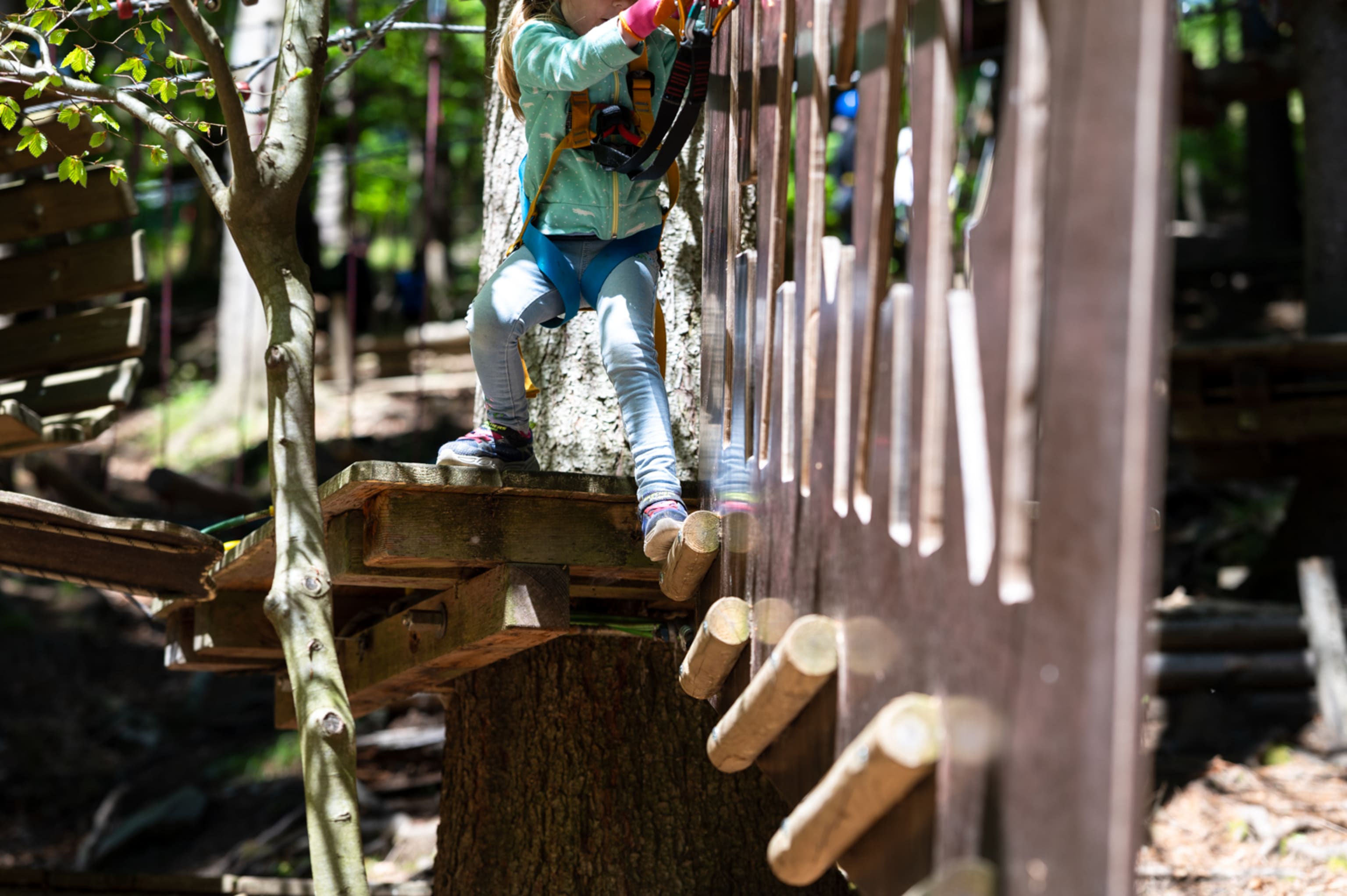 Detail, Klettern im Hamari Kletterpark mit Kindergartenkind