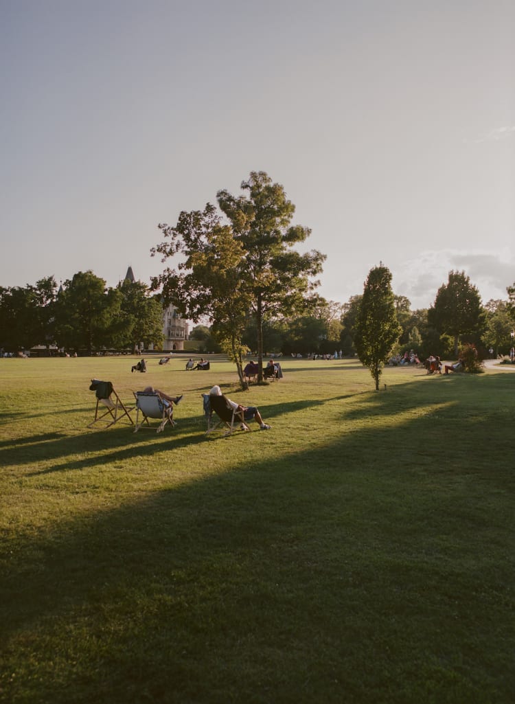 Schlosspark mit Liegestühle beim Schloss Grafenegg