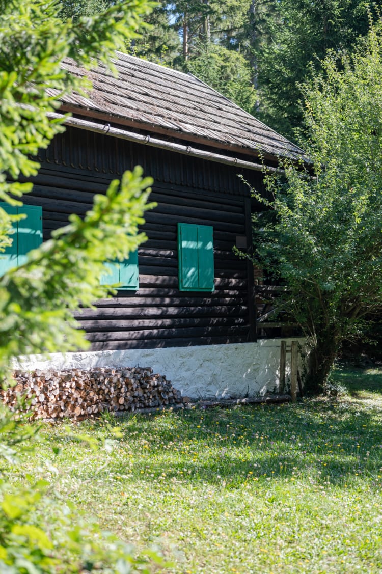 kleines Haus mit Blumenwiese am Weg zur Pottschacherhütte