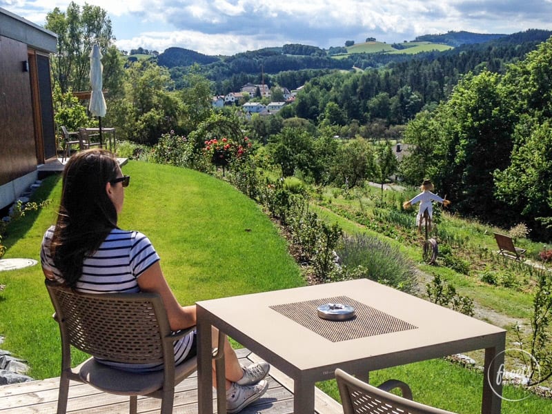 Terrasse beim Wiener Alpen Bett im Triad Garten