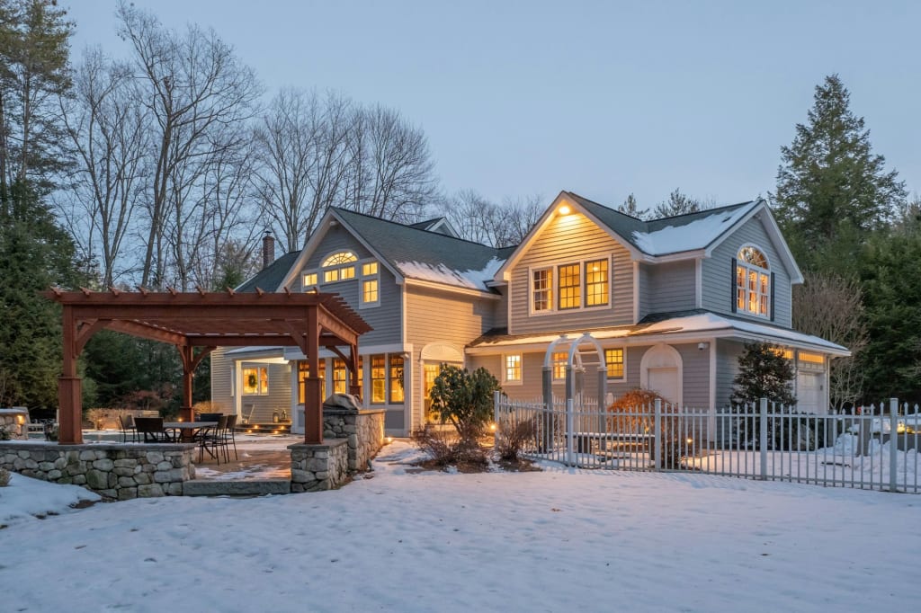 Beautiful modern house surrounded by nature in winter