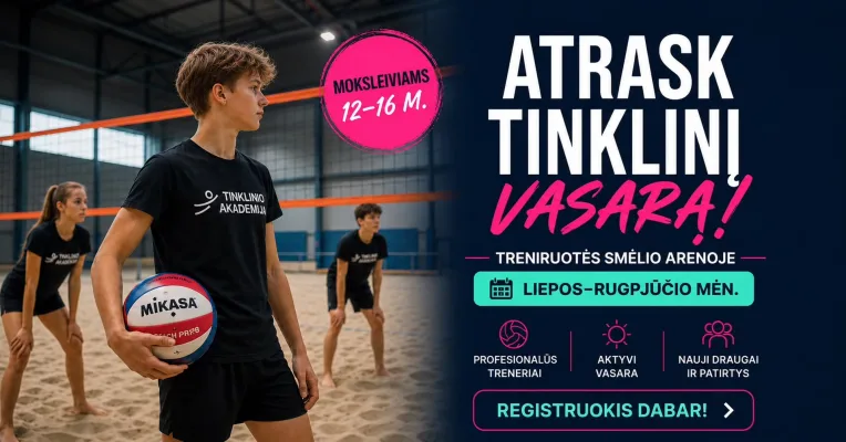 Vasaros paplūdimio tinklinio treniruotės moksleiviams
