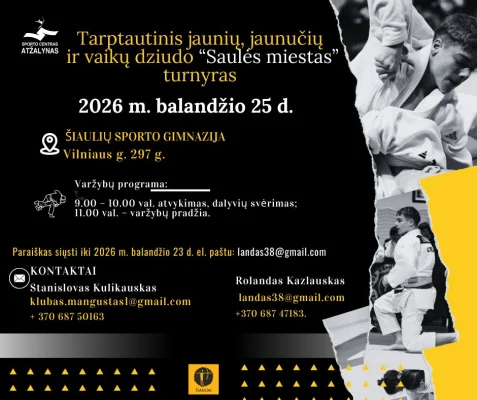 2026 M. TARPTAUTINIS JAUNIŲ, JAUNUČIŲ IR VAIKŲ DZIUDO TURNYRAS „SAULĖS MIESTAS“