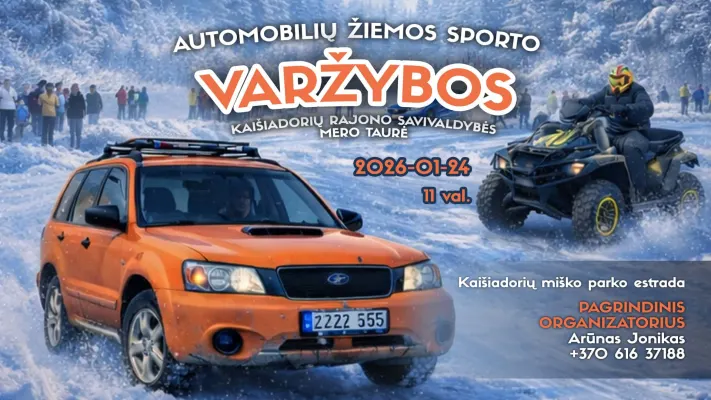 Automobilių žiemos sporto varžybos Kaišiadoryse 2026-01-24