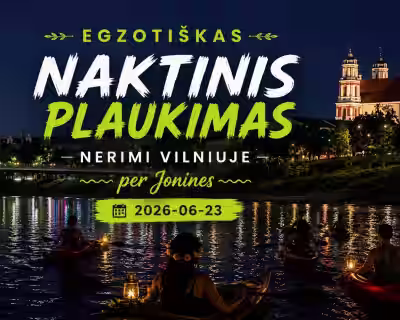 Egzotiškas naktinis Joninių plaukimas baidarėmis Vilniuje!