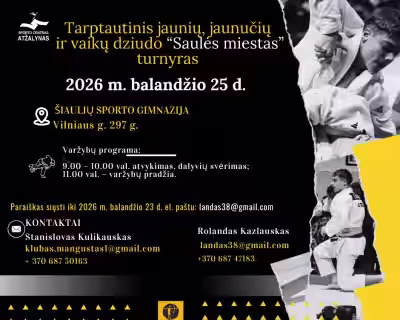2026 M. TARPTAUTINIS JAUNIŲ, JAUNUČIŲ IR VAIKŲ DZIUDO TURNYRAS „SAULĖS MIESTAS“