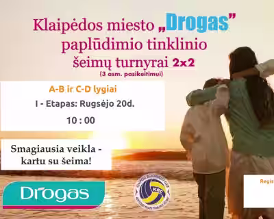 DROGAS šeimų turnyras 2x2 (galimi keitimai) A-B ir C-D lygiai. I-mas etapas