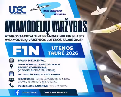 Atviros tarptautinės kambarinių F1N klasės aviamodelių varžybos „UTENOS TAURĖ 2026“