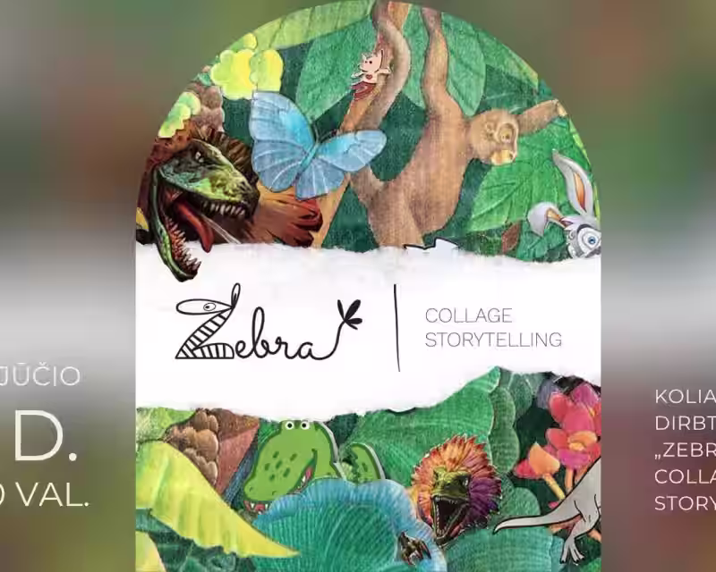 Koliažo dirbtuvės „Zebra Collage Storytelling“ nuotrauka 1