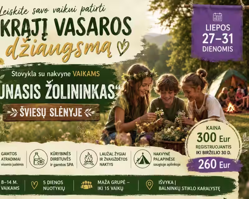 STOVYKLA VAIKAMS ,,JAUNASIS ŽOLININKAS" ŠVIESŲ SLĖNYJE nuotrauka 1
