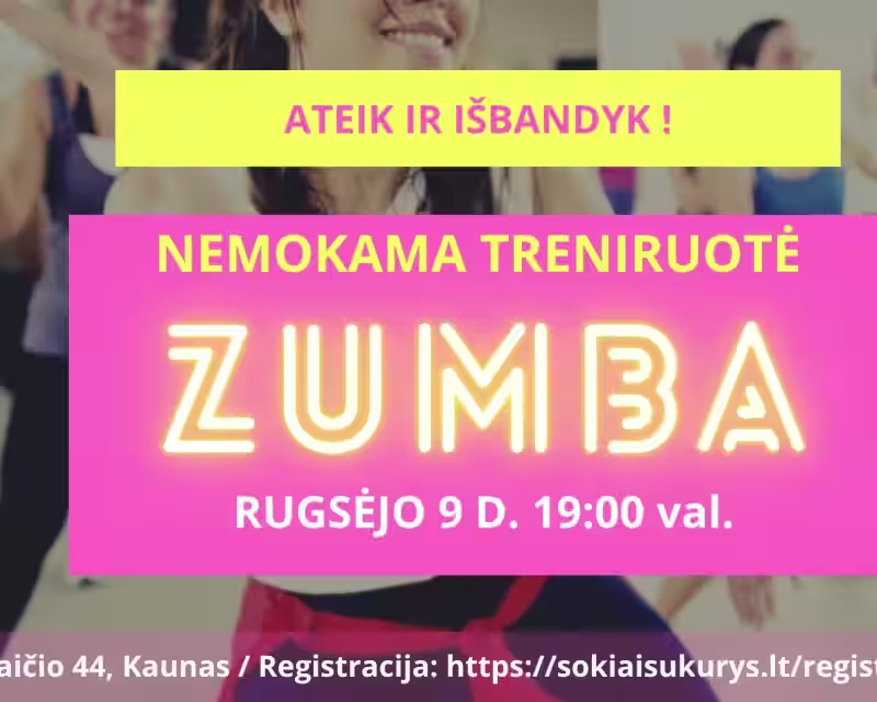 ZUMBA | nemokama treniruotė | naujas sezonas 2026 nuotrauka 1
