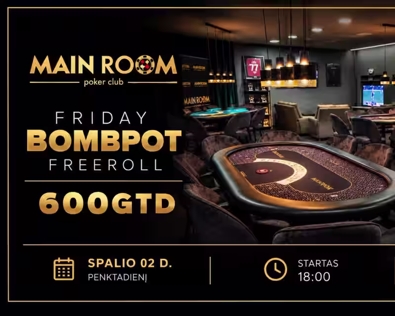 Friday BombPOT Freeroll (600GTD) - Sportinis pokeris Marijampolėje nuotrauka 1