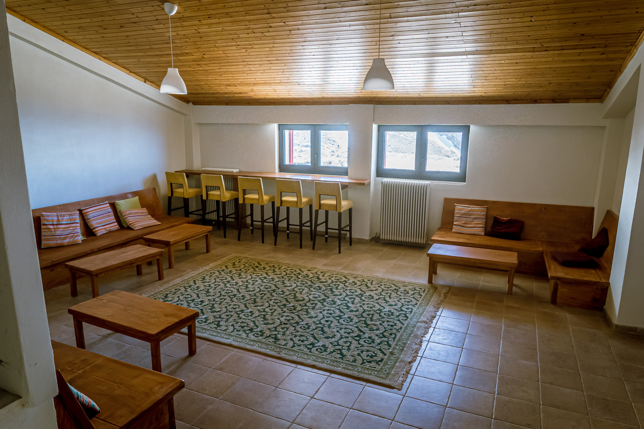 Common area. Tables and living room