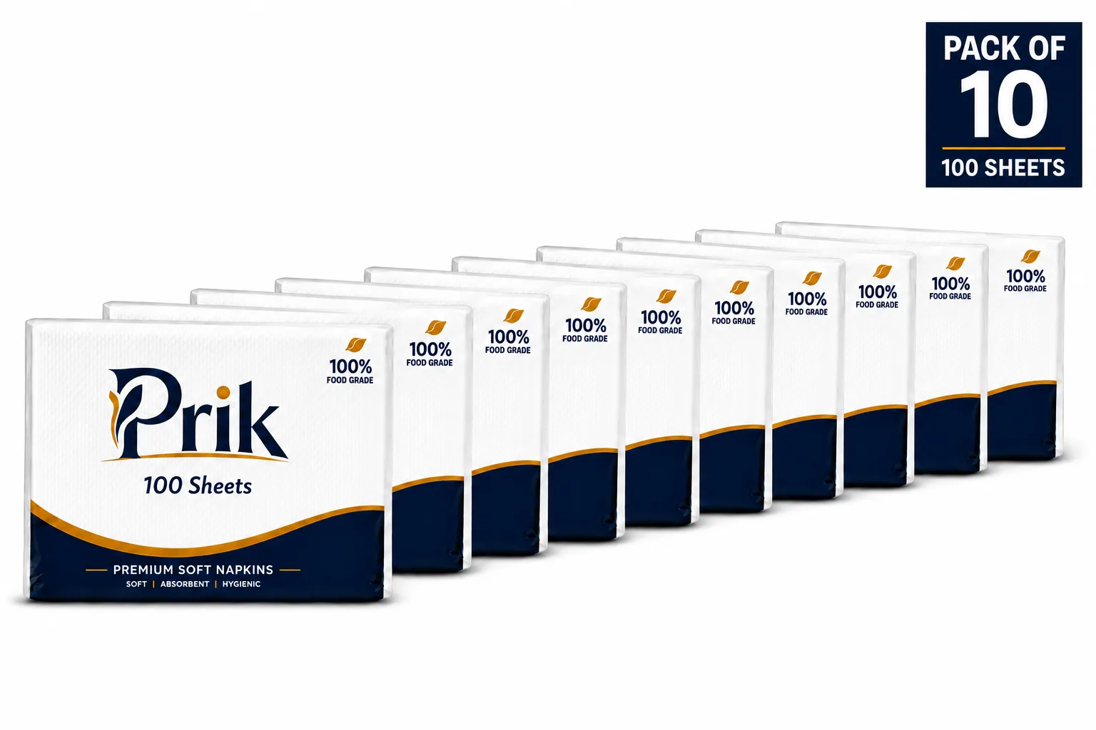 Prik Care Paper Napkin 1 Ply Table Napkin – Pack of 10 (10 x 10 Sheets, 100 Sheets Total)