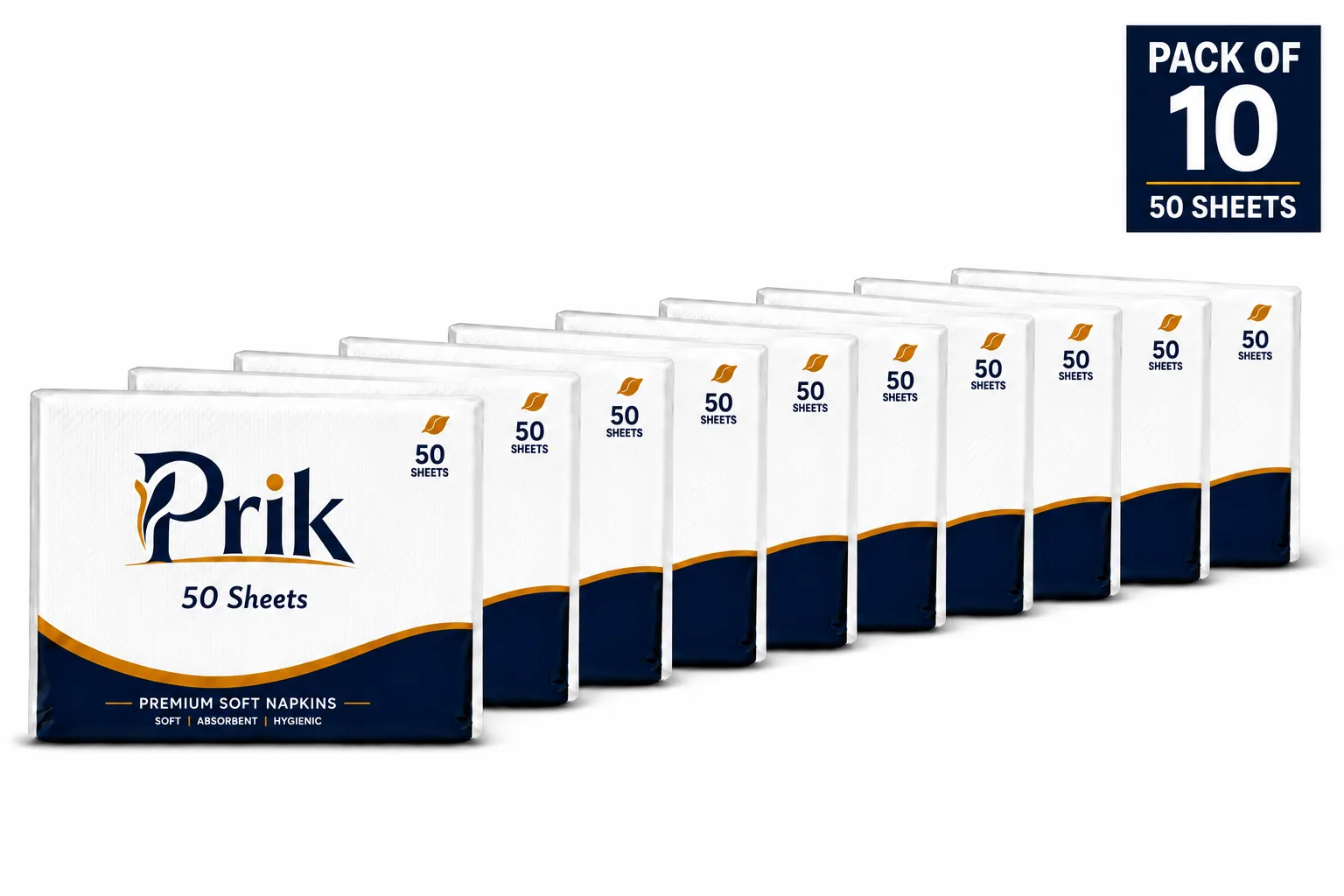 Prik Care Paper Napkin 2 Ply Table Napkin – Pack of 10 (10 x 50 Sheets, 500 Sheets Total)