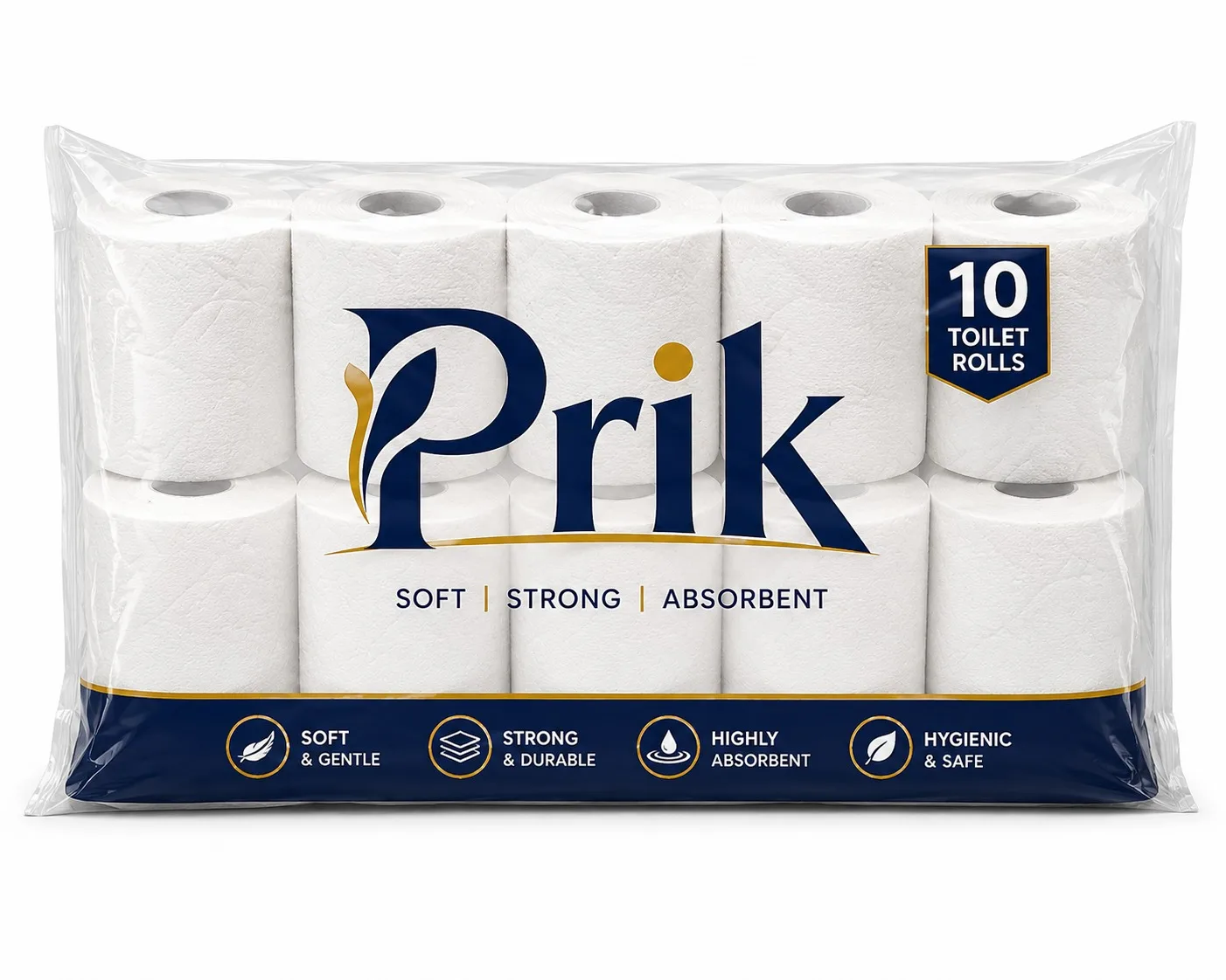Prik Care Toilet Tissue Paper Roll – Jumbo Pack of 10 (2 Ply, 2200 Sheets Total)