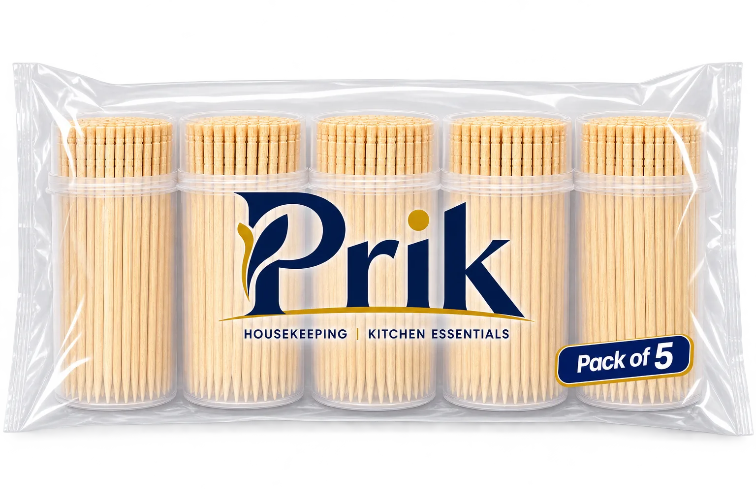 Prik Care Premium Birch Wooden Toothpicks Container Pack of 5