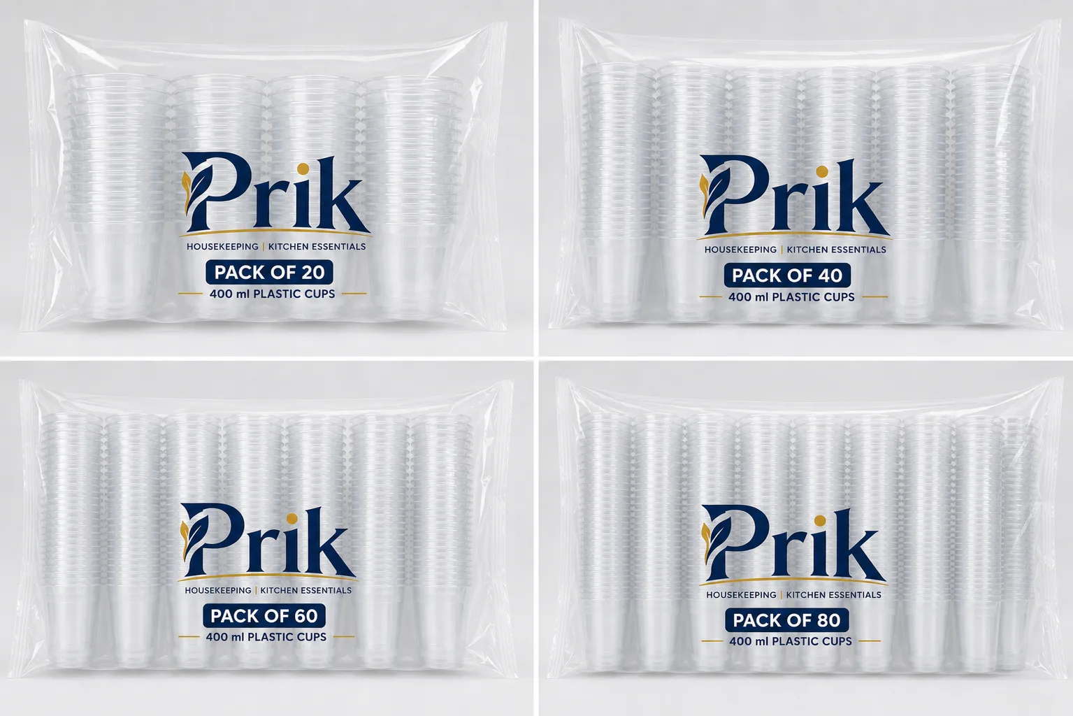 Premium Clear Plastic Disposable Glasses/Cups - 400 ml - Pack of 20, 40, 60, 80