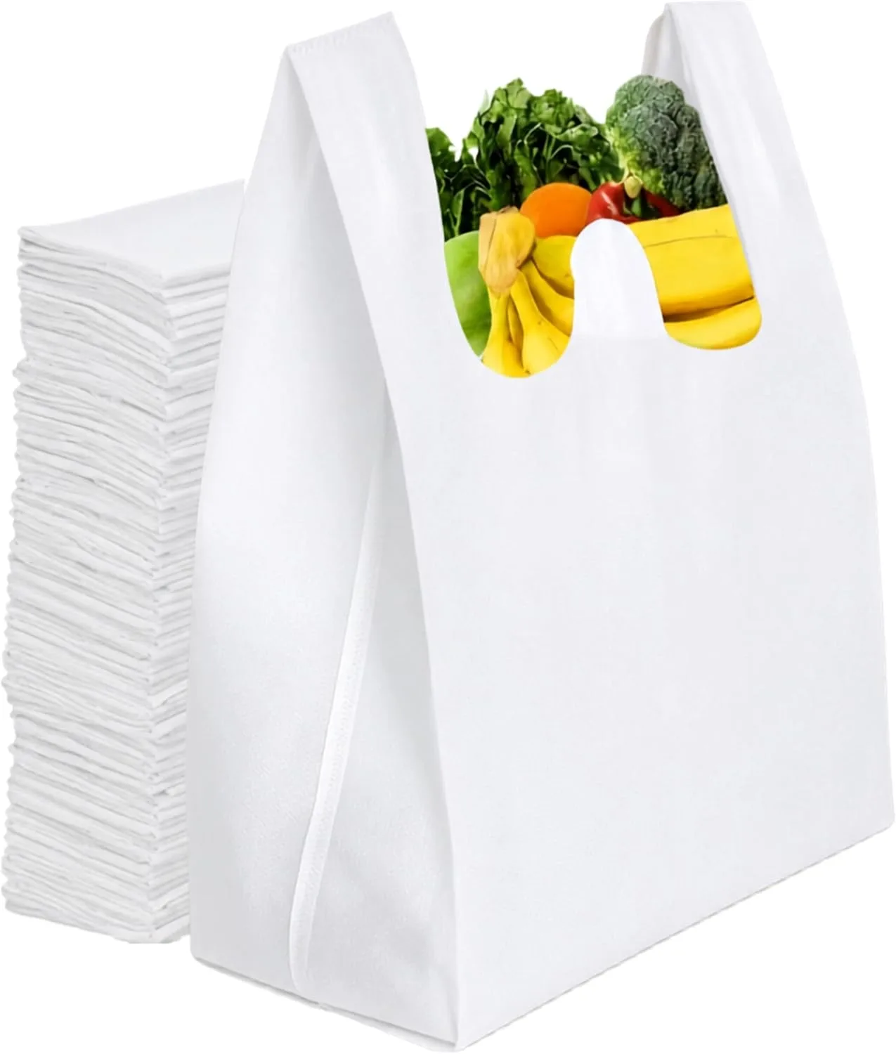 Prik Care Non-Woven W-Cut Carry Bag 40 GSM White 20x24in – Pack of 100, 200