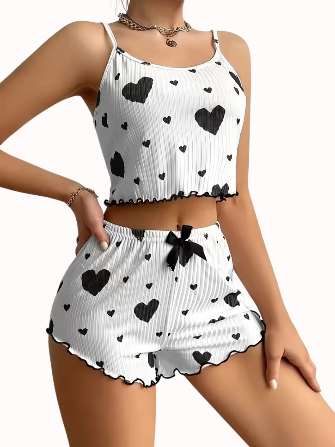 Inked Hearts Ribbed Cami & Shorts Set