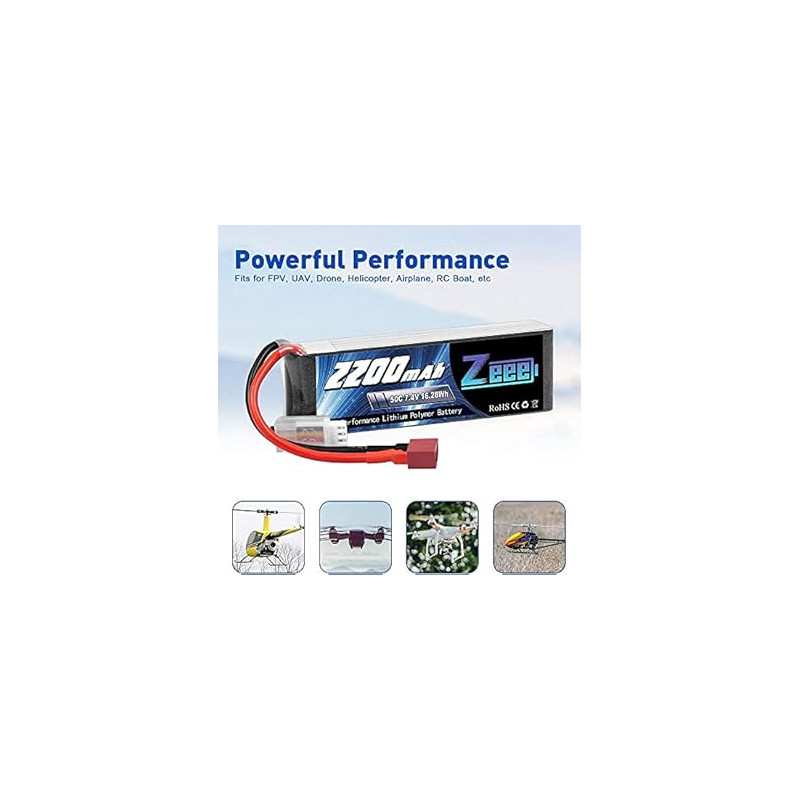 Batterie Lipo 2S Zeee 7,4V 2200mAh 50C avec connecteur T — TET Electronics Tunisie
